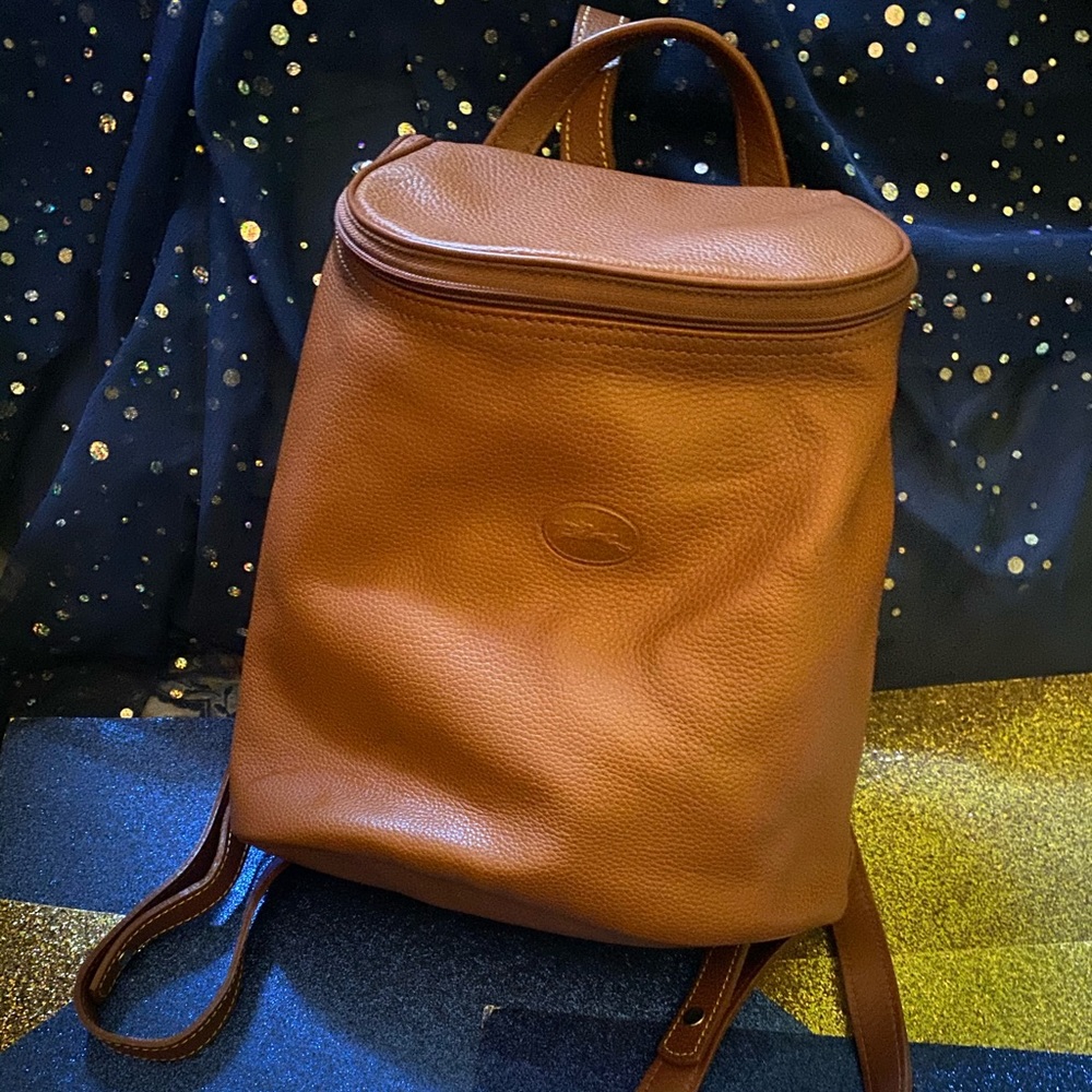 LONGCHAMP VINTAGE CAMEL TAN GENUINE LEATHER Backpack GORG RARE LUX $ FIRM